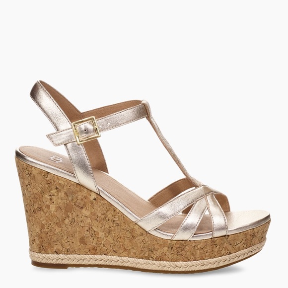 UGG Melissa Metallic Gold Cork Wedge Sandal - Picture 2 of 8